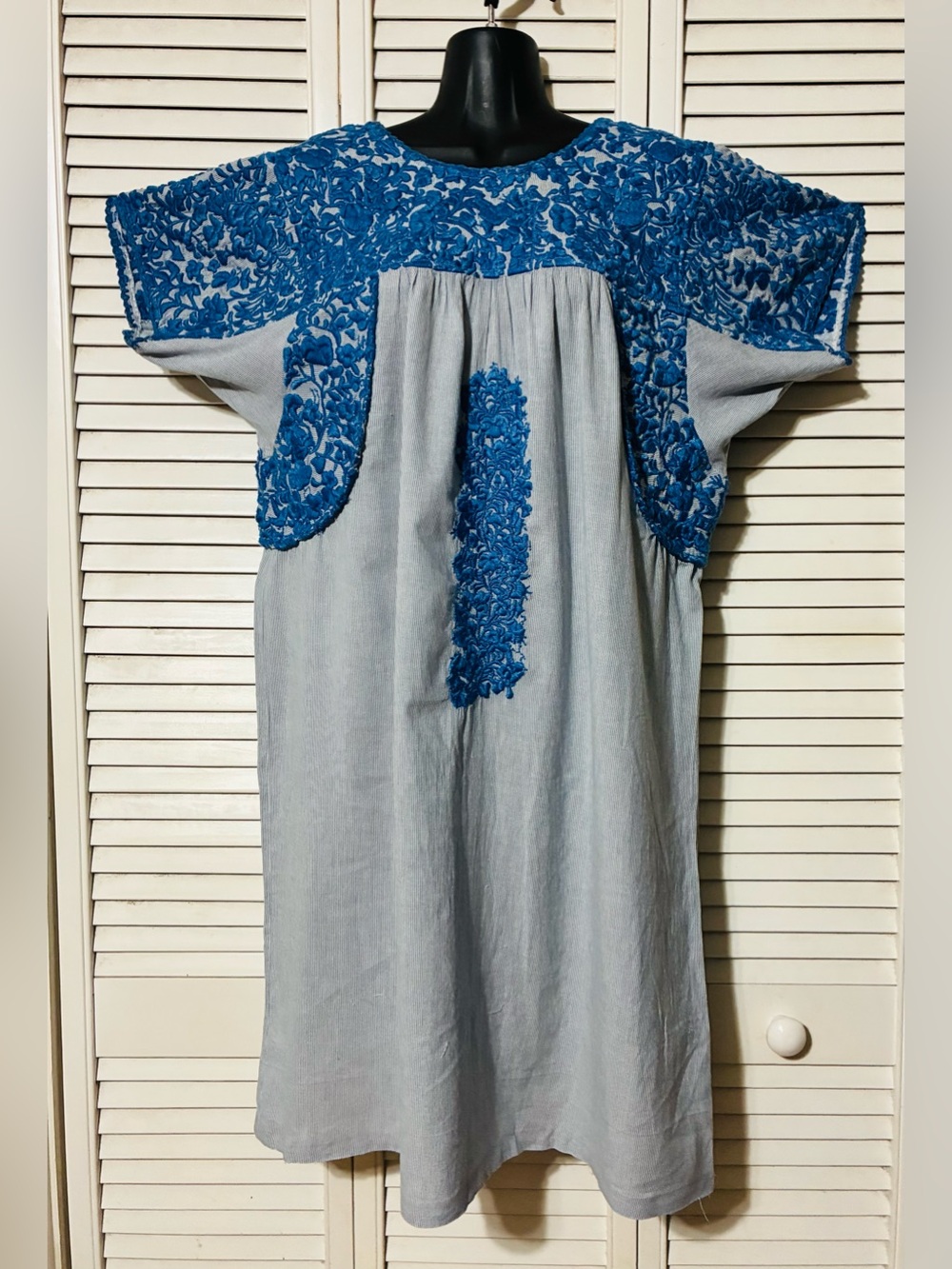 Sister Mary LG Embroidered Blue pinstripe Dress